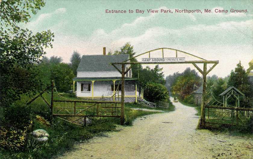 Postcard: Entrance to Bay View Park, Northport, Maine Camp Ground